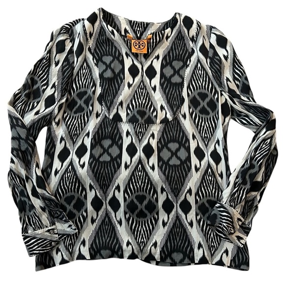 Tory Burch Black and White Patterned Women's Top 100% Silk size 8 - Picture 1 of 5